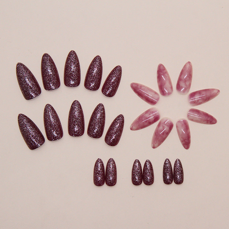Raspberry Jam Purple Smudge Almond 24PCS Free Size Press on Nails W1852