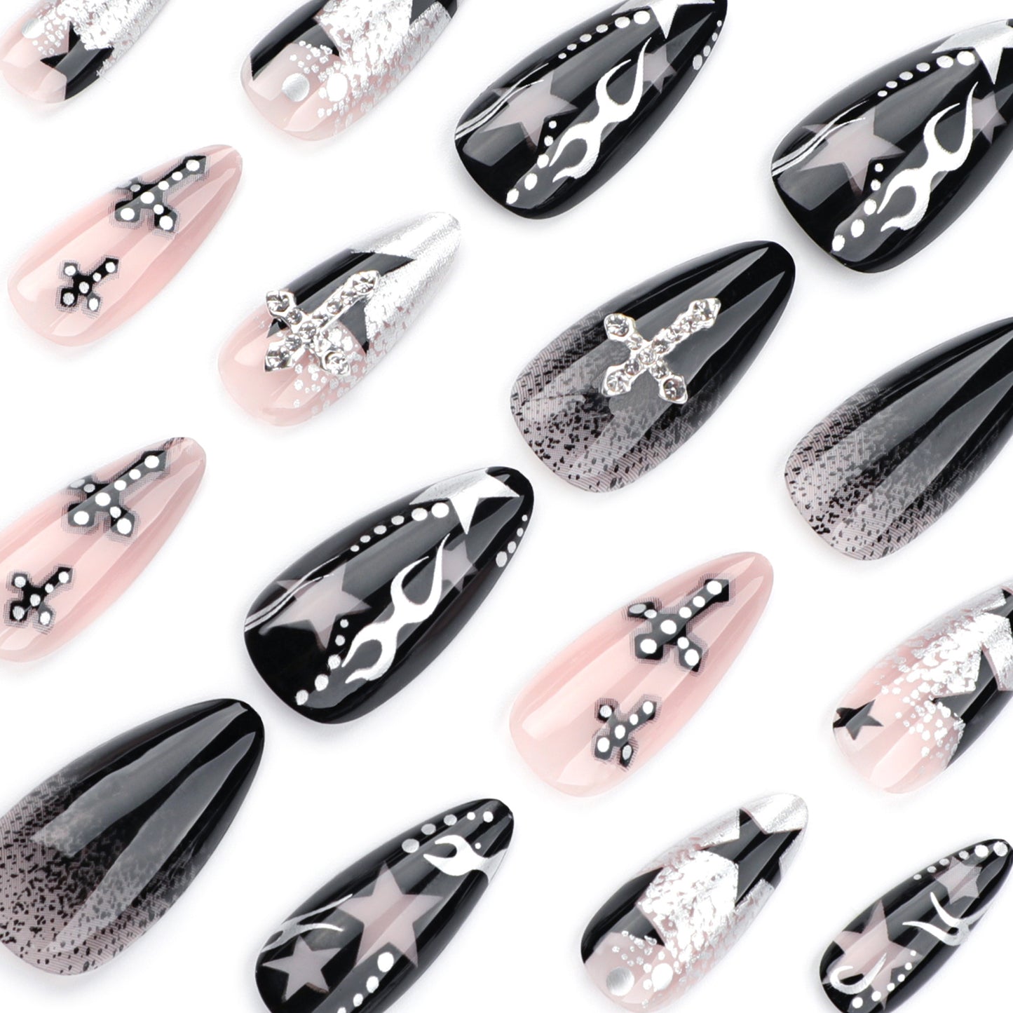 Star Stories Retro Punk Almond 24PCS Free Size Press on Nails JP3529