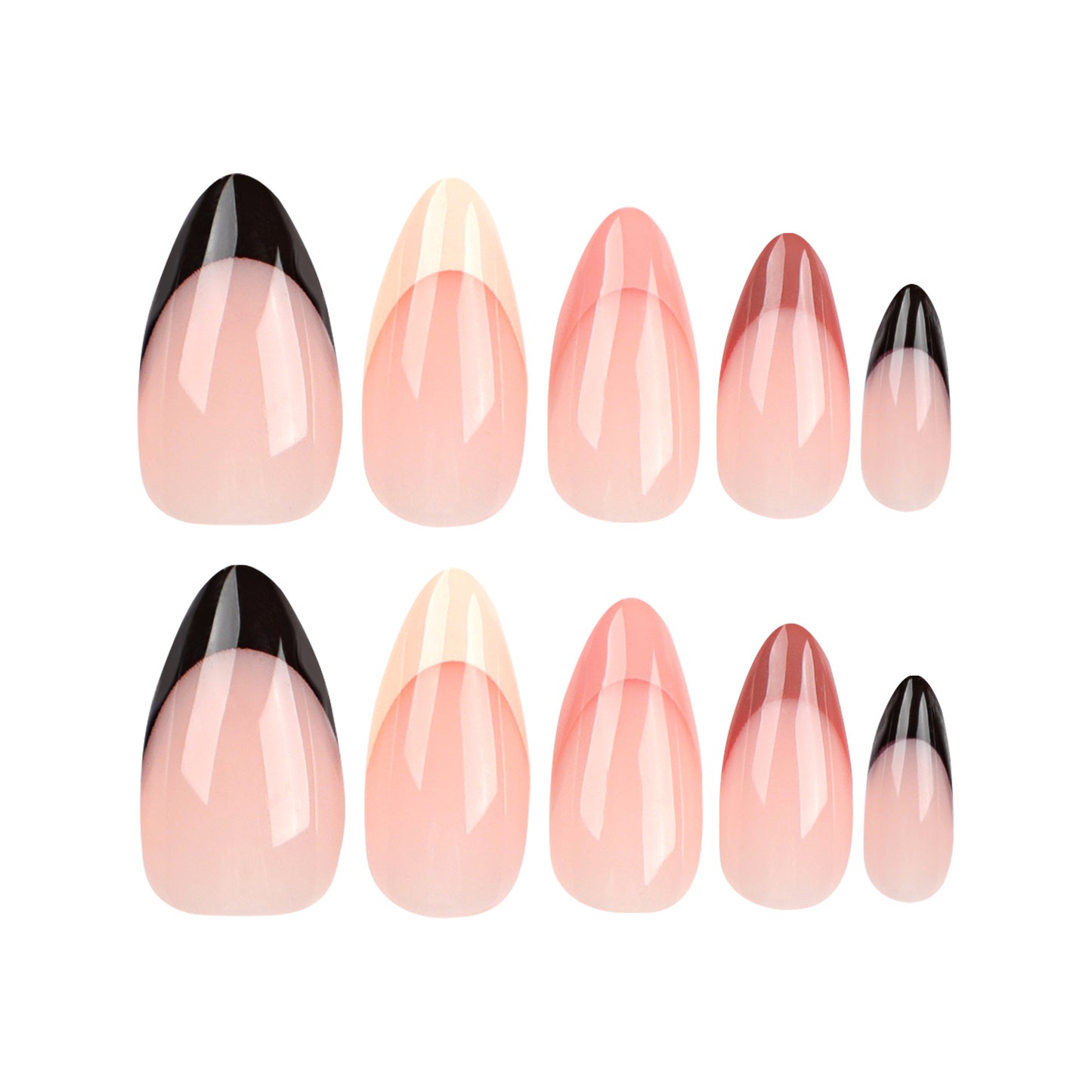 Classic Maillard French Tip Almond 24PCS Free Size Press on Nails JP2916