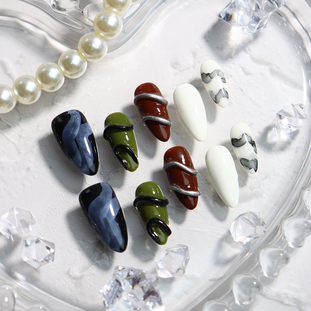 Maillard Psychedelic Punk Handmade Almond Press On Nails A666