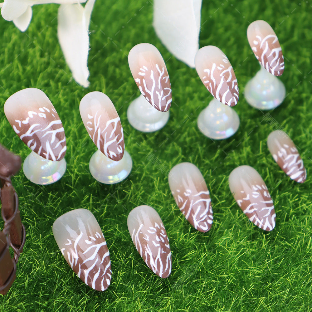 Maillard Zebra Print Deep French Handmade Almond Press on Nails A1208