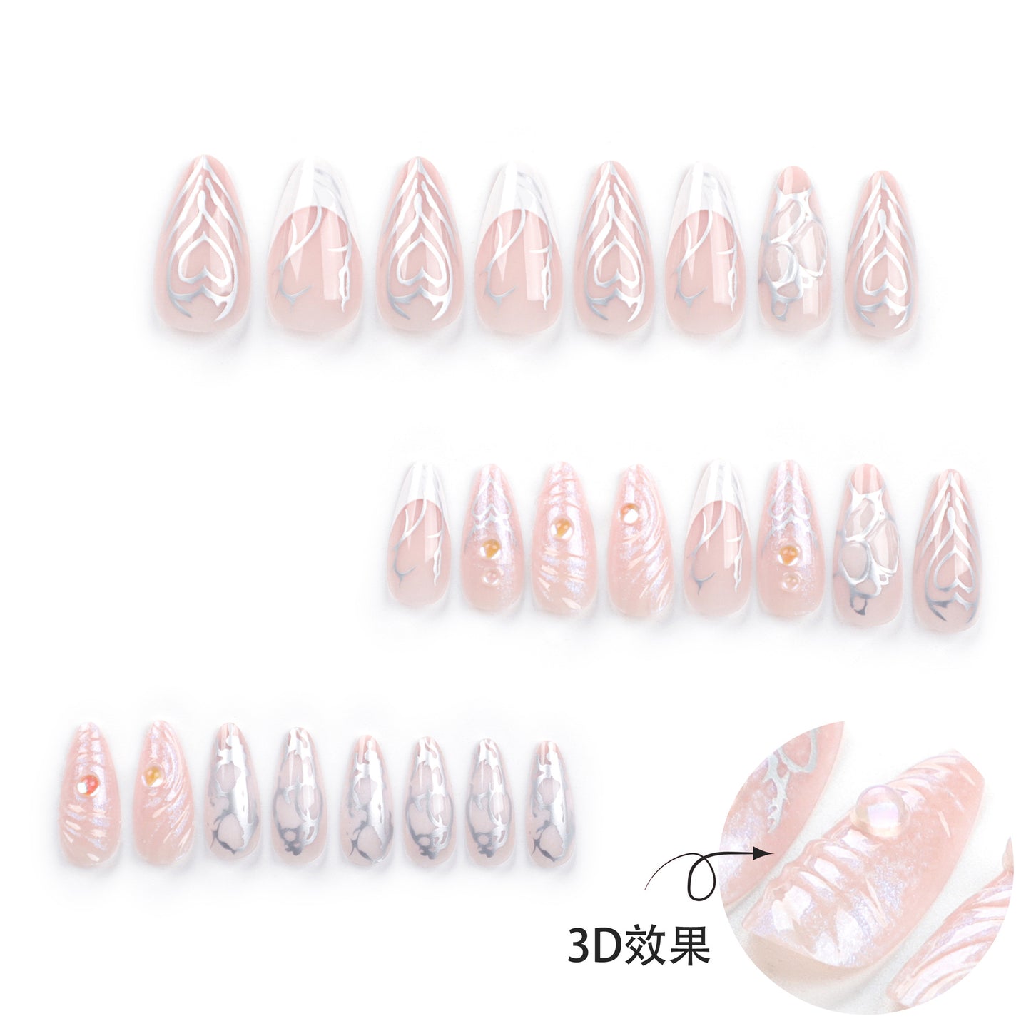 3D Water Ripple  Pink Stiletto Series Press on Nails - NoirNail