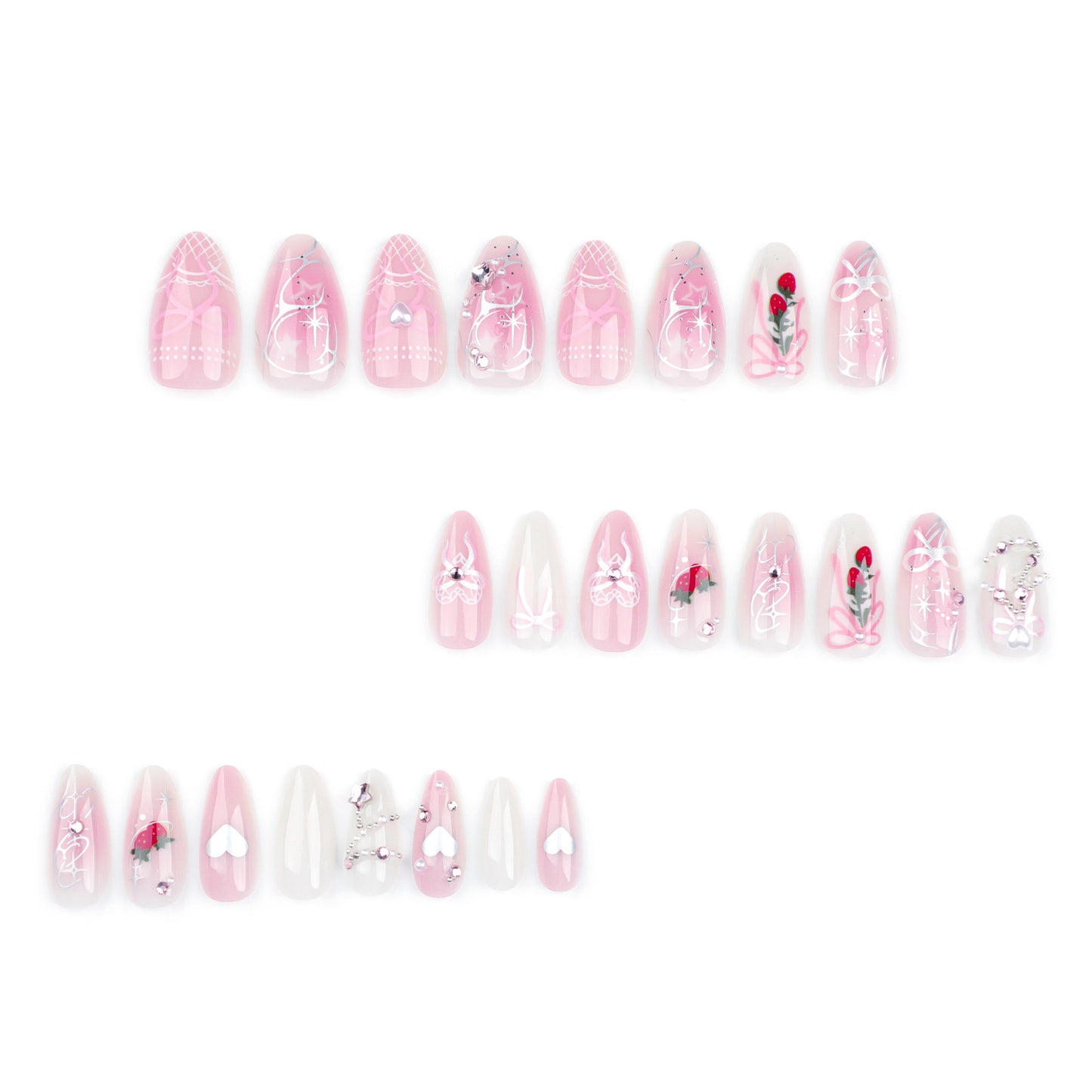 Strawberry Jam  Almond 24PCS Free Size Nails JP3404 - NoirNail