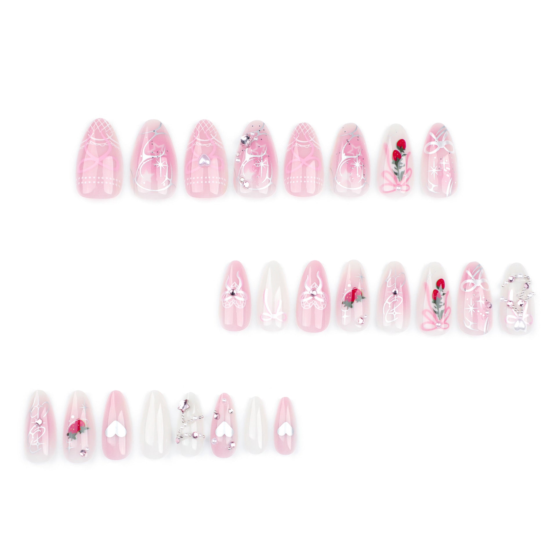 Strawberry Jam  Almond 24PCS Free Size Nails JP3404 - NoirNail