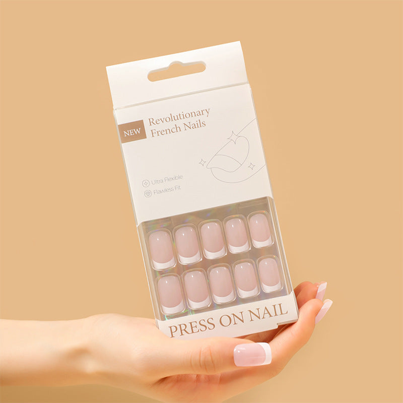 Classic French Tip Square 30PCS Free Size Press on Nails ZG008