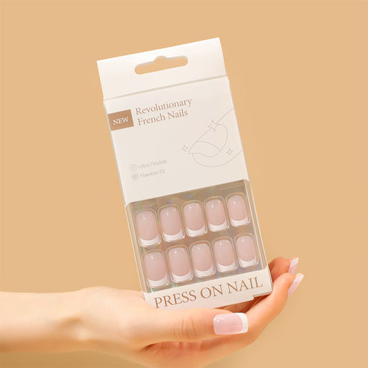 Classic French Tip Square 30PCS Free Size Press on Nails ZG008