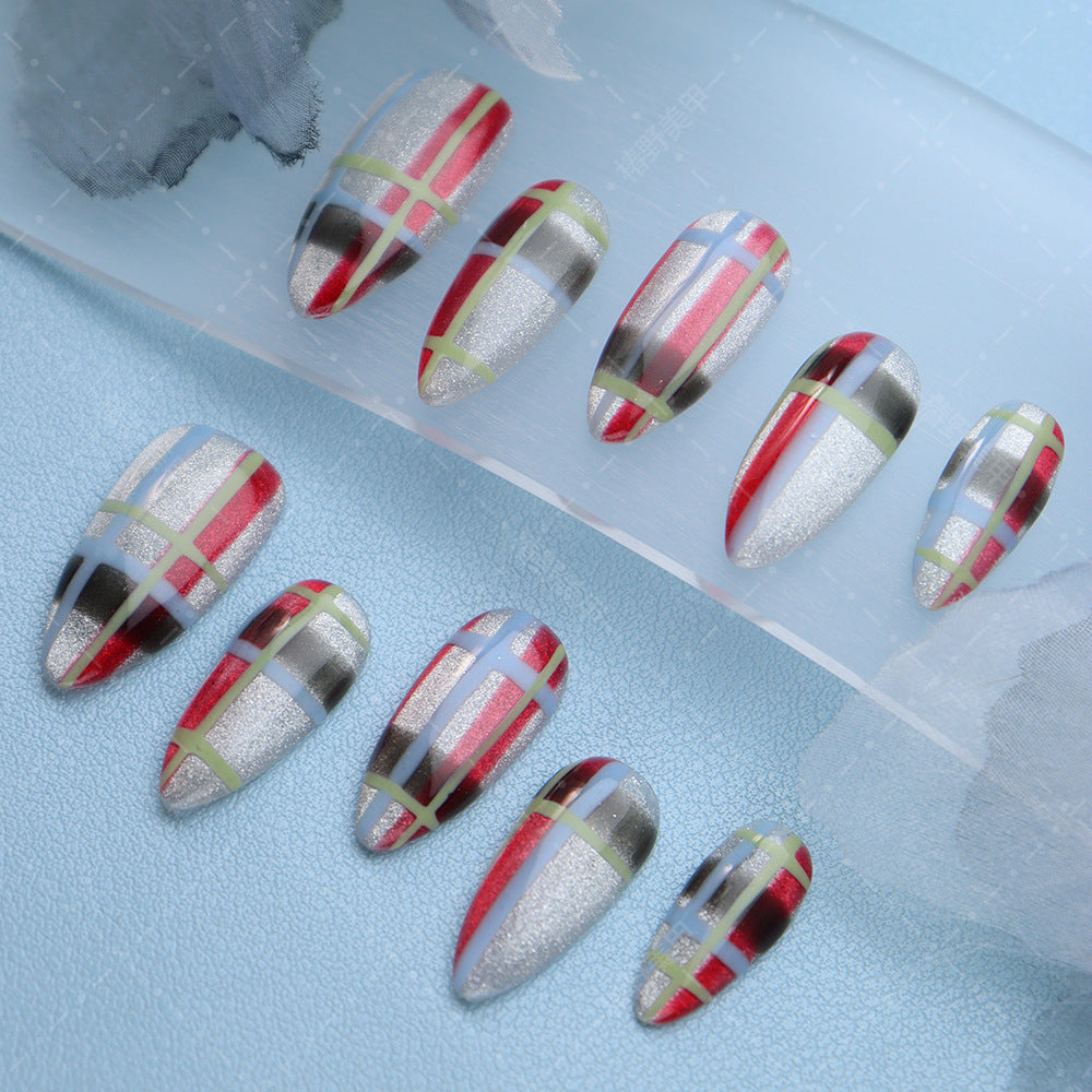 Miss CoCo Plaid Skirt Handmade Almond Press On Nails A1152