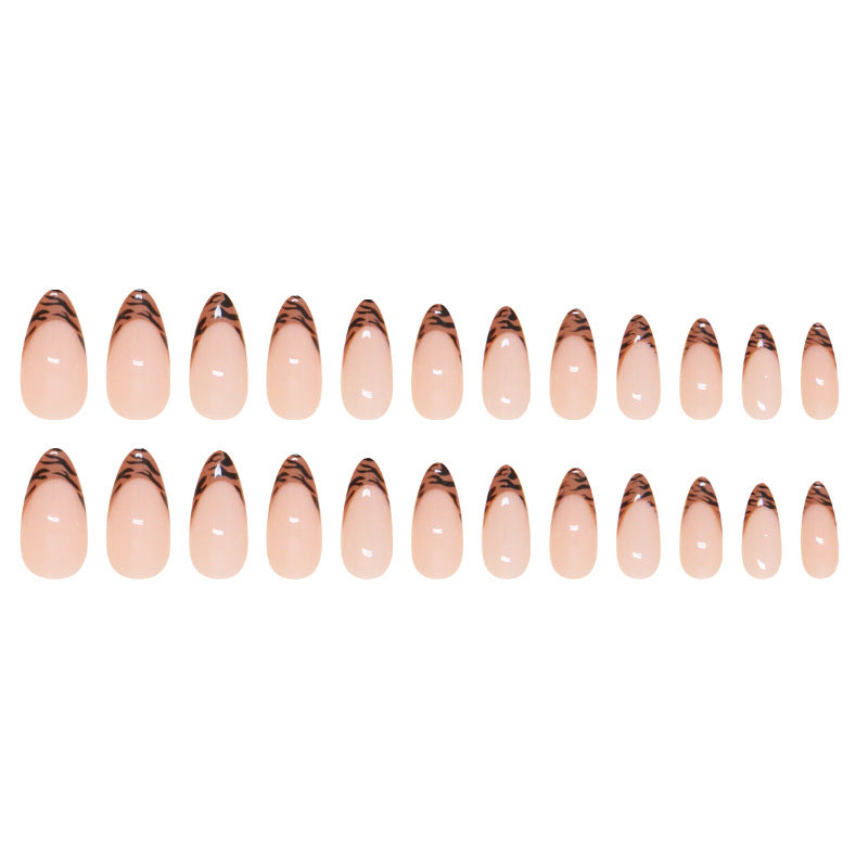 Zebra Print Clean French Almond 24PCS Free Size Press on Nails W1775