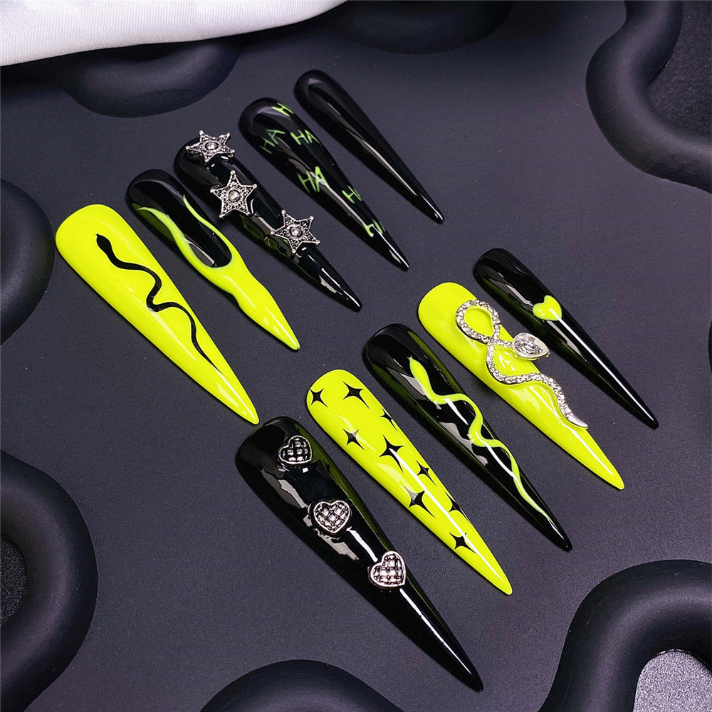 Cool Flame Pentagram Handmade Stiletto Press On Nails A36027