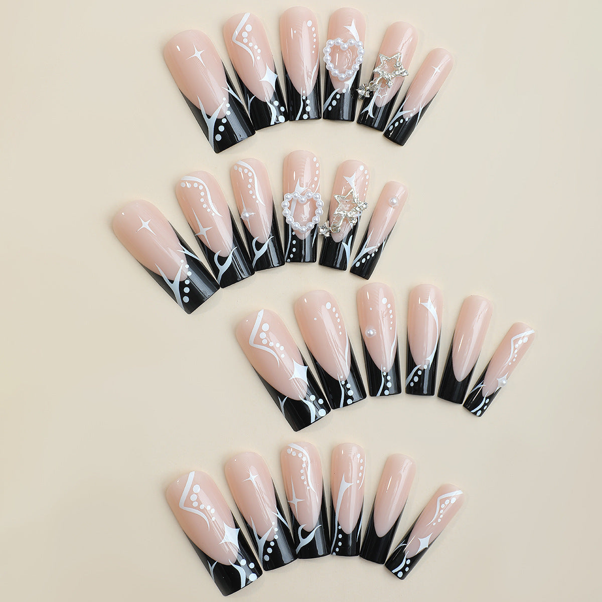 Love Star Tassel Extra Long Duckbill French Press on Nails - NoirNail