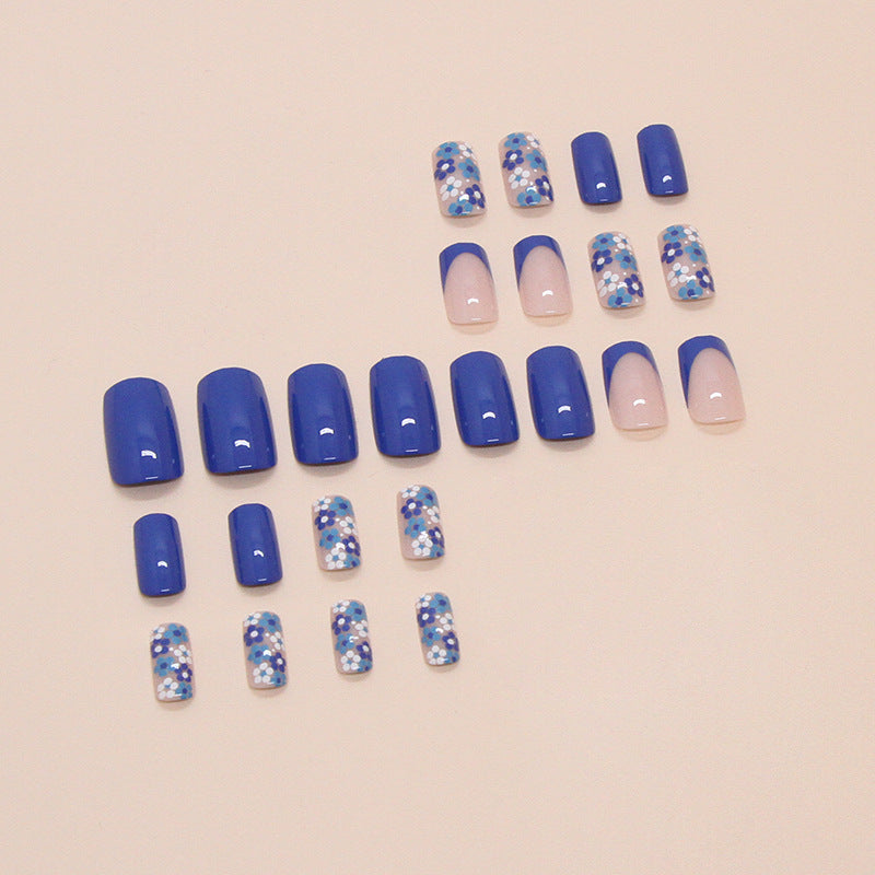 Blue Wildflowers Square 24PCS Free Size Press on Nails W1688