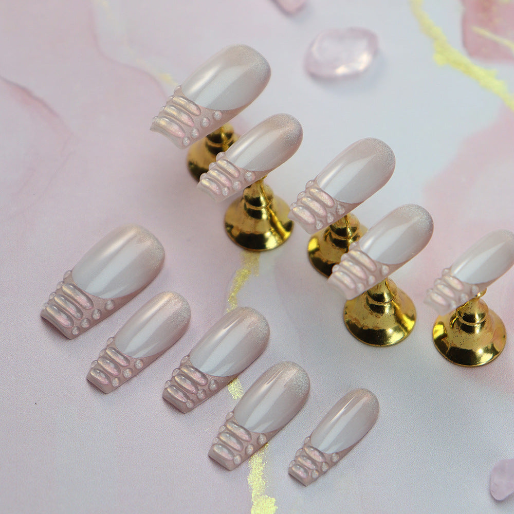 Sweet and Cool Baby Crocodile French Tip Handmade Coffin Press on Nails A736