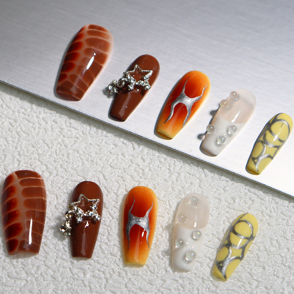 Flame Crocodile Pattern Y2K Handmade Coffin Nails  A360 - NoirNail