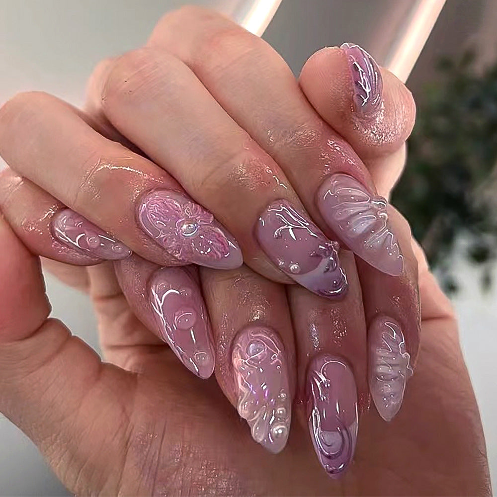 French 3D Water Ripple Flower Series  Stiletto Press on Nails - NoirNail