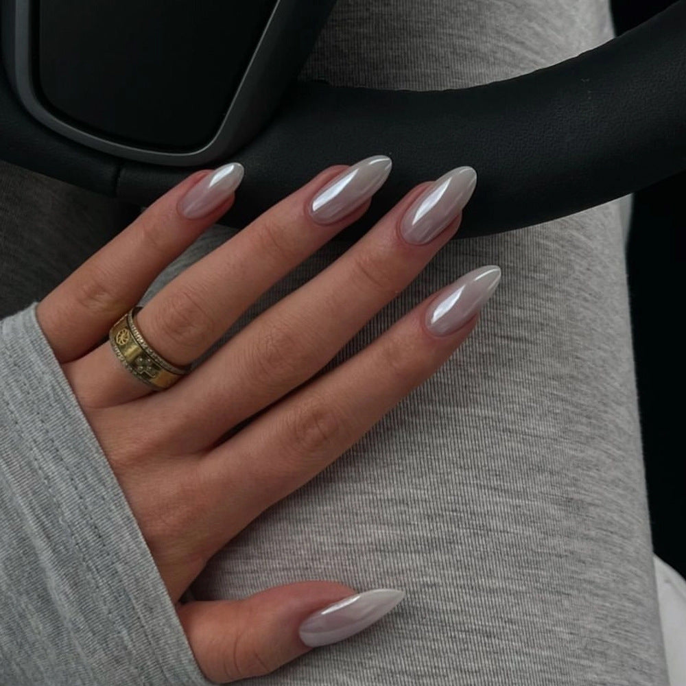 Ice Milk Classic Solid Color Almond 24PCS Free Size Press on Nails JP3493