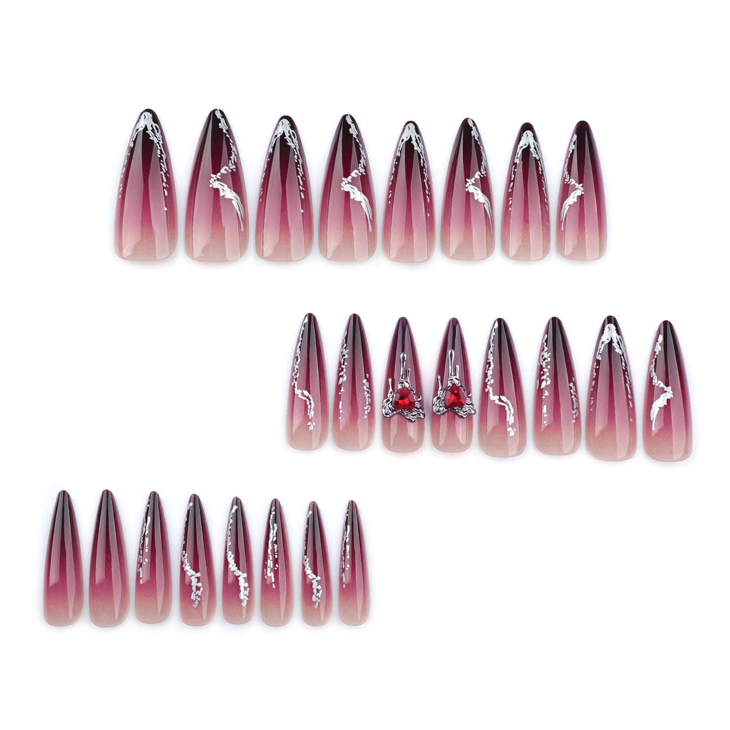 Dark Night Rose Stiletto 24PCS Free Size Press on Nails JP3475