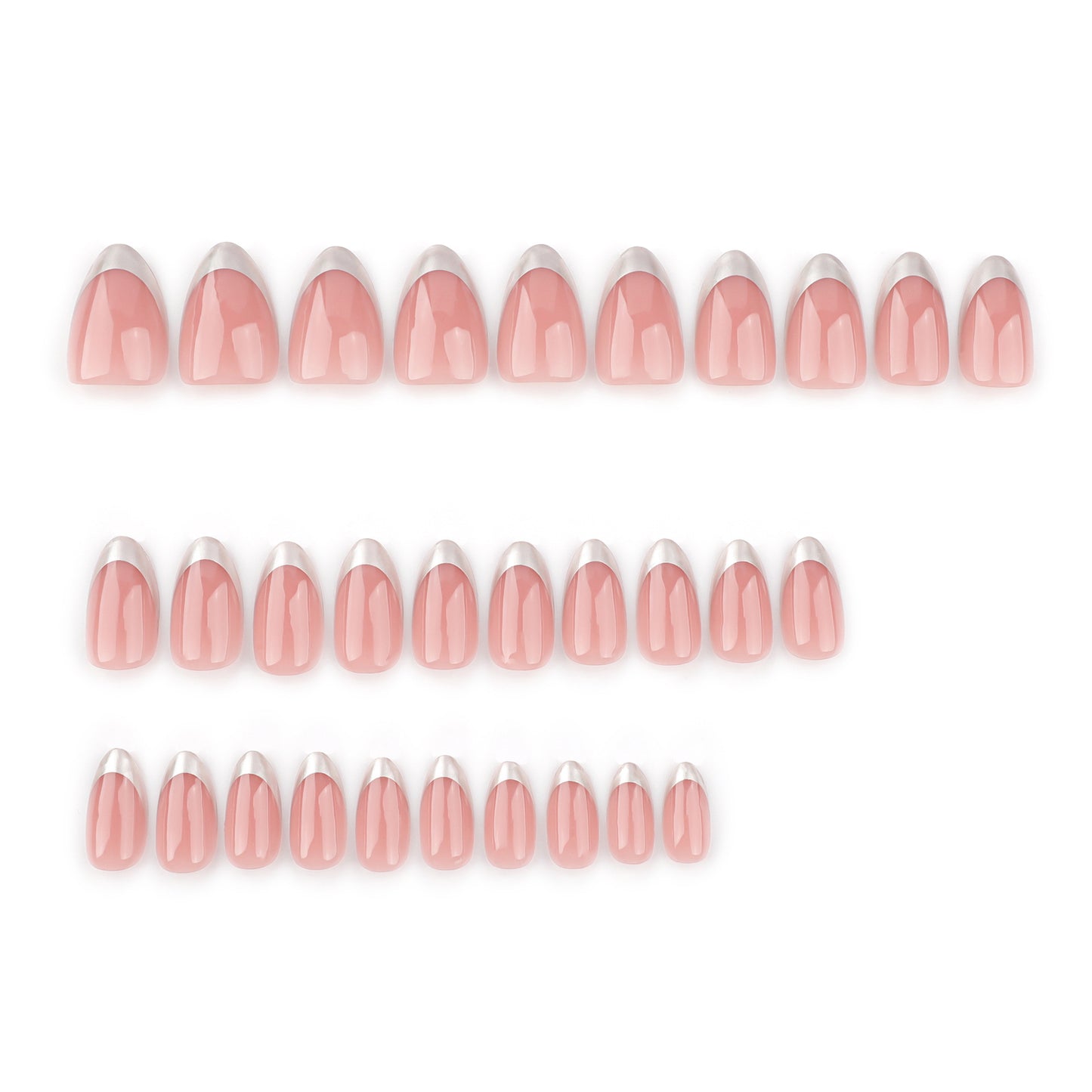 Silver Classic French Tip Almond 24PCS Free Size Press on Nails JP3583