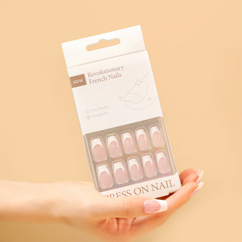 Classic French Tip Coffin 30PCS Free Size Press on Nails ZG002