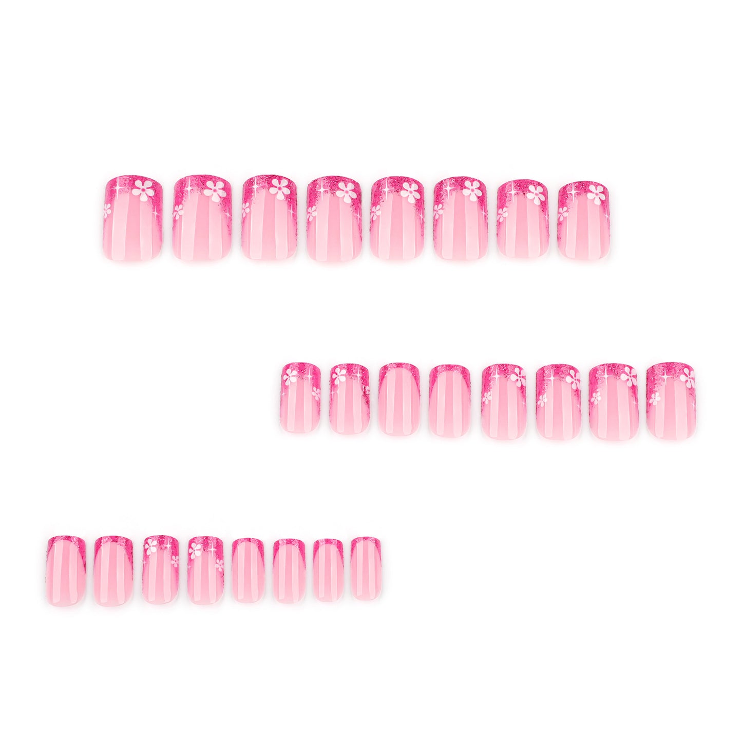 French Rose Red Glitter Square 24PCS Free Size Press on Nails JP3936