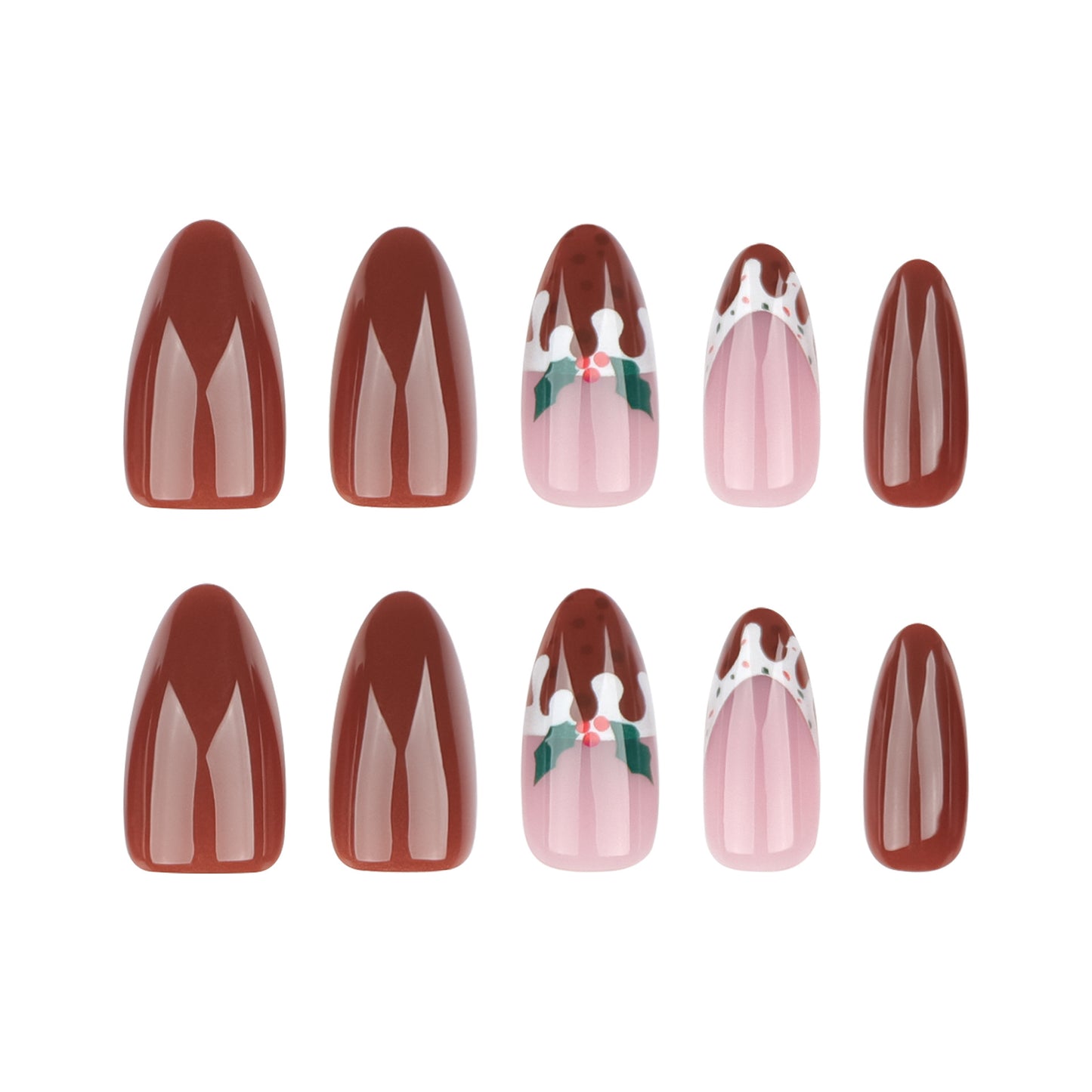 Christmas Elk Almond 24PCS Free Size Press on Nails JP3455