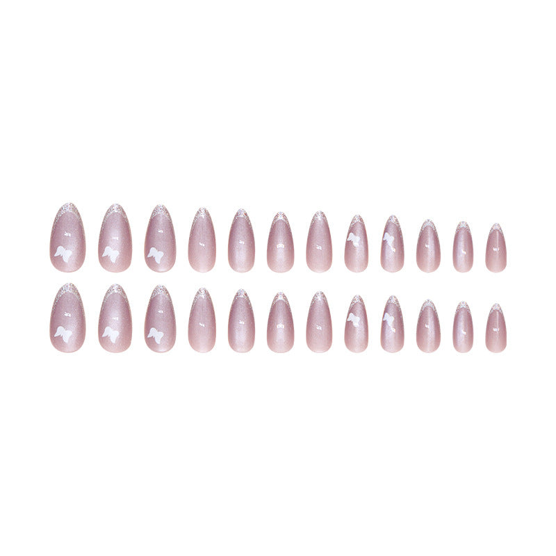 Ice Butterfly French Tip Almond 24PCS Free Size Press on Nails W1547