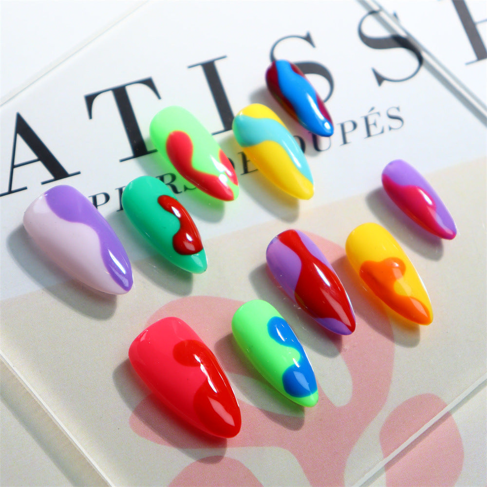 Colored Building Blocks Pop Art Handmade Almond Press On Nails A601