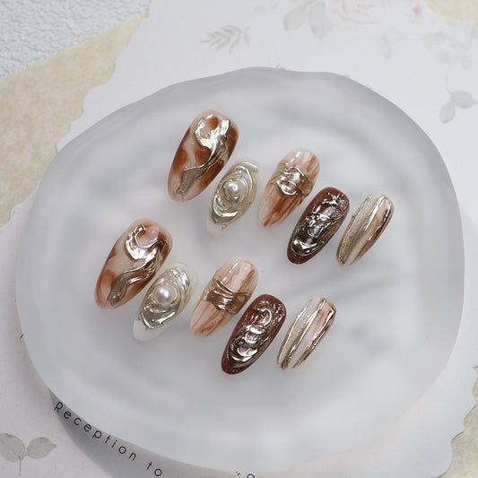 A different sky Maillard Y2K Handmade Almond Press On Nails