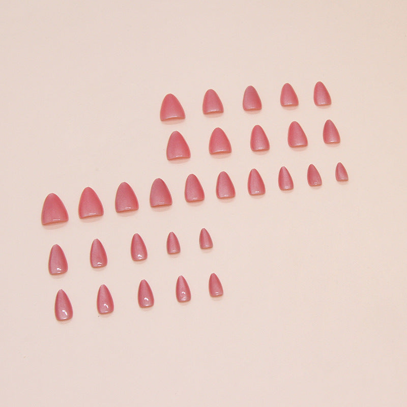 Rose Red Cat Eye Almond 24PCS Free Size Press on Nails W1528