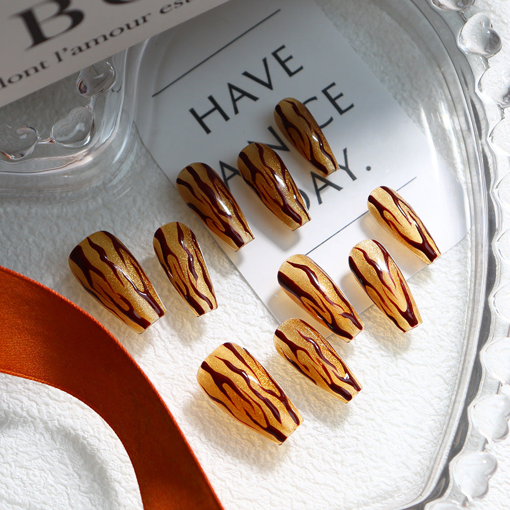 Tiger Stripes Handmade Coffin Press On Nails A650