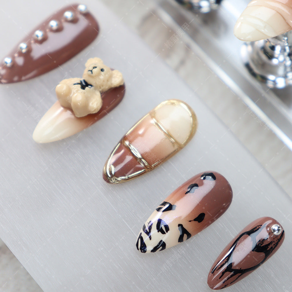Ice Cream Cream Bear  Handmade Almond Nails A1089