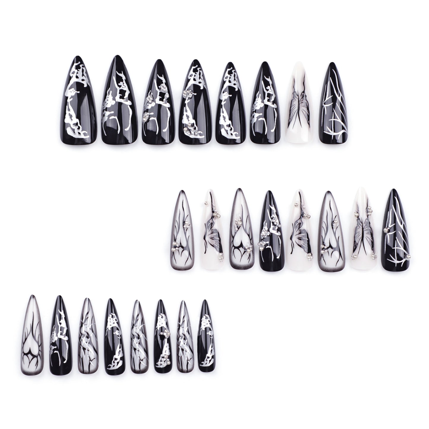Rock Punk Butterfly Stiletto 24PCS Free Size Press on Nails JP3340