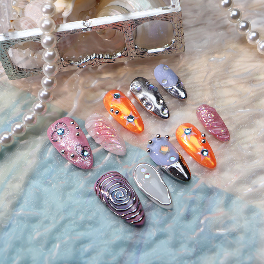 Star Swirl Y2K Handmade Almond Nails A788