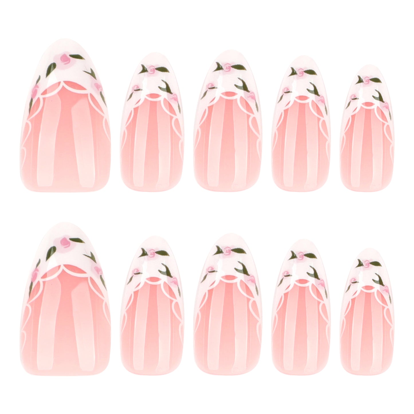 French White Almond 24PCS Free Size Press on Nails JP3914