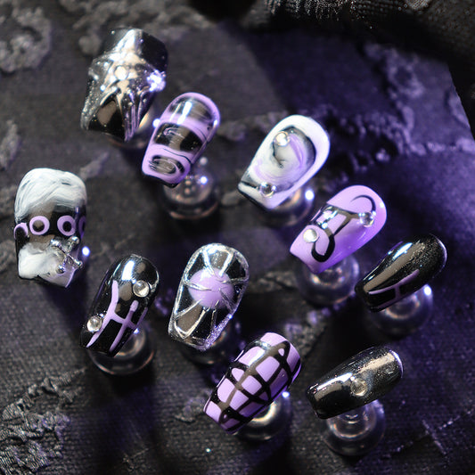 Purple Star Halloween Y2k Handmade Coffin  Nails A921 - NoirNail