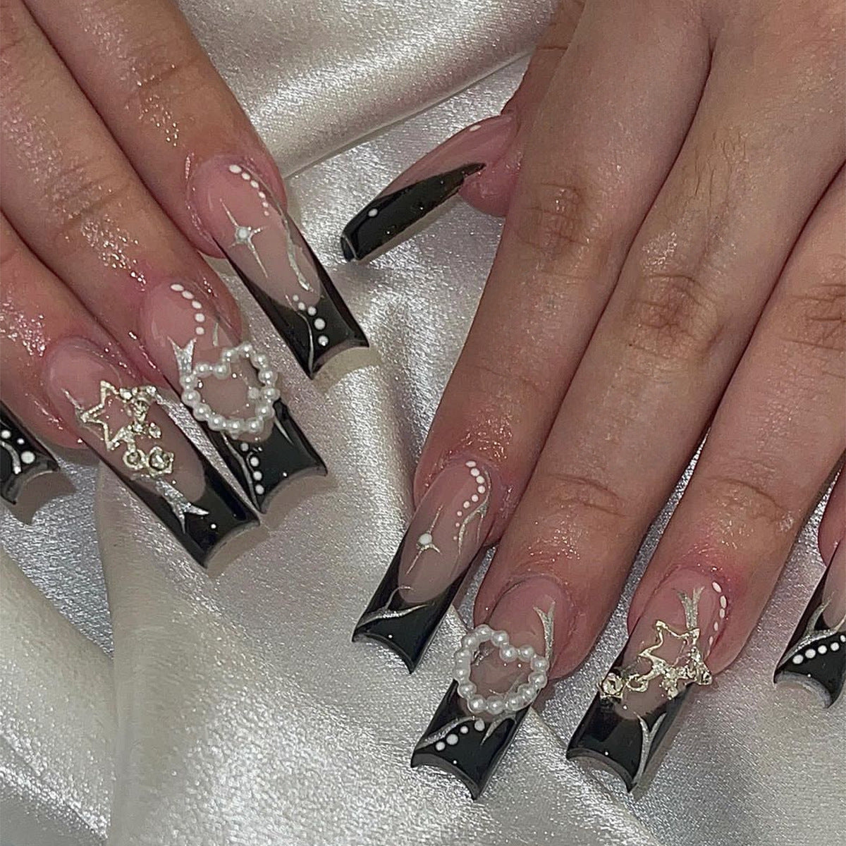 Love Star Tassel Extra Long Duckbill French Press on Nails - NoirNail