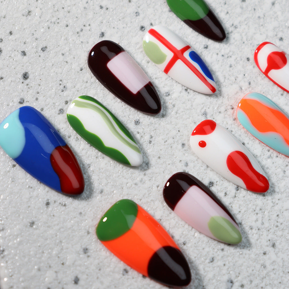 Picasso Abstract Art Handmade Almond  Nails A875 - NoirNail