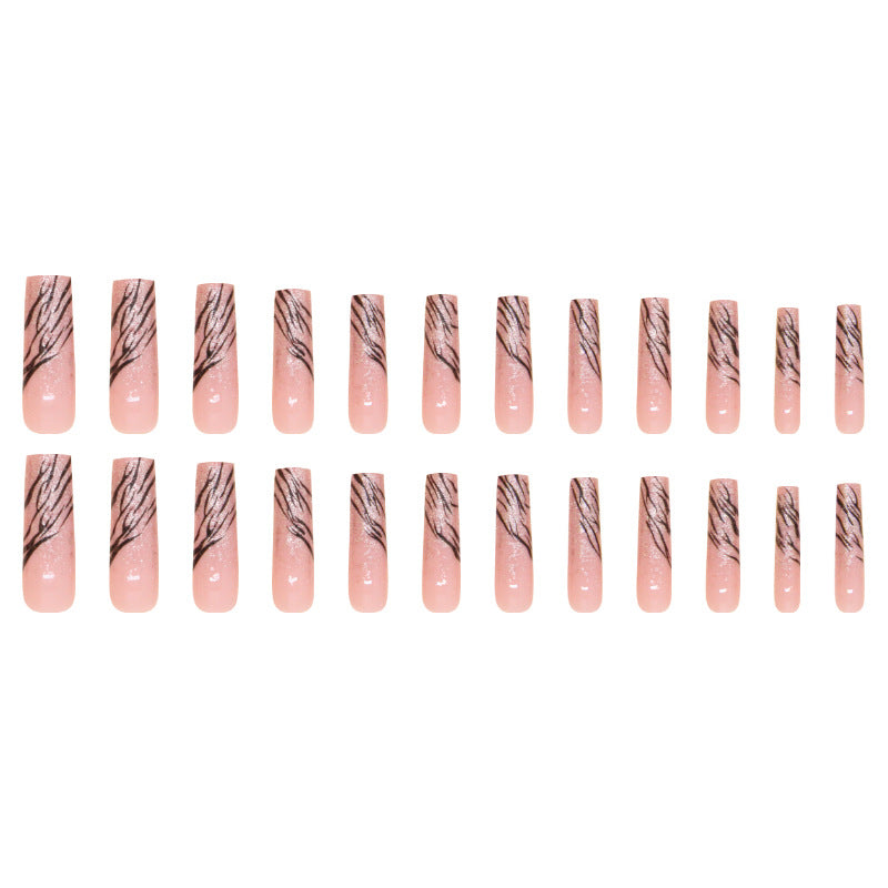 Extra Long Zebra Pattern Deep French Square 24PCS Free Size Press on Nails G014