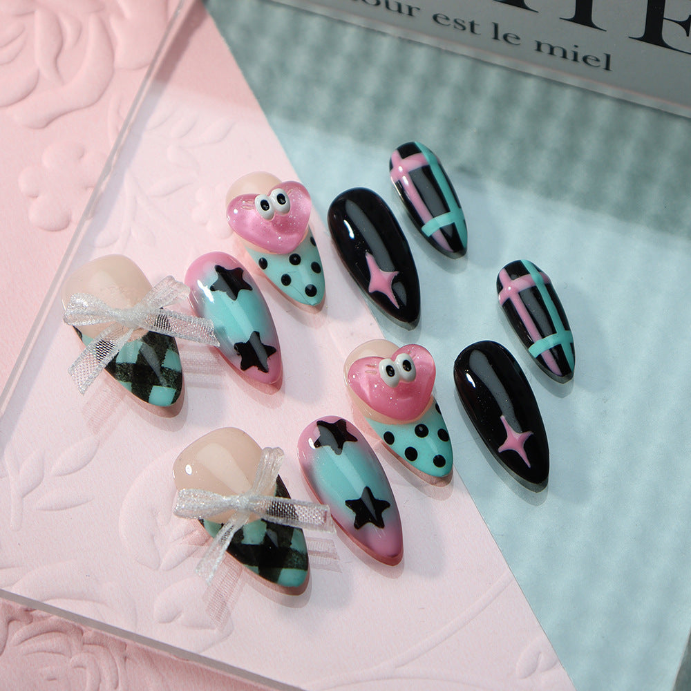 Star Cartoon  Handmade Almond  Nails A625 - NoirNail