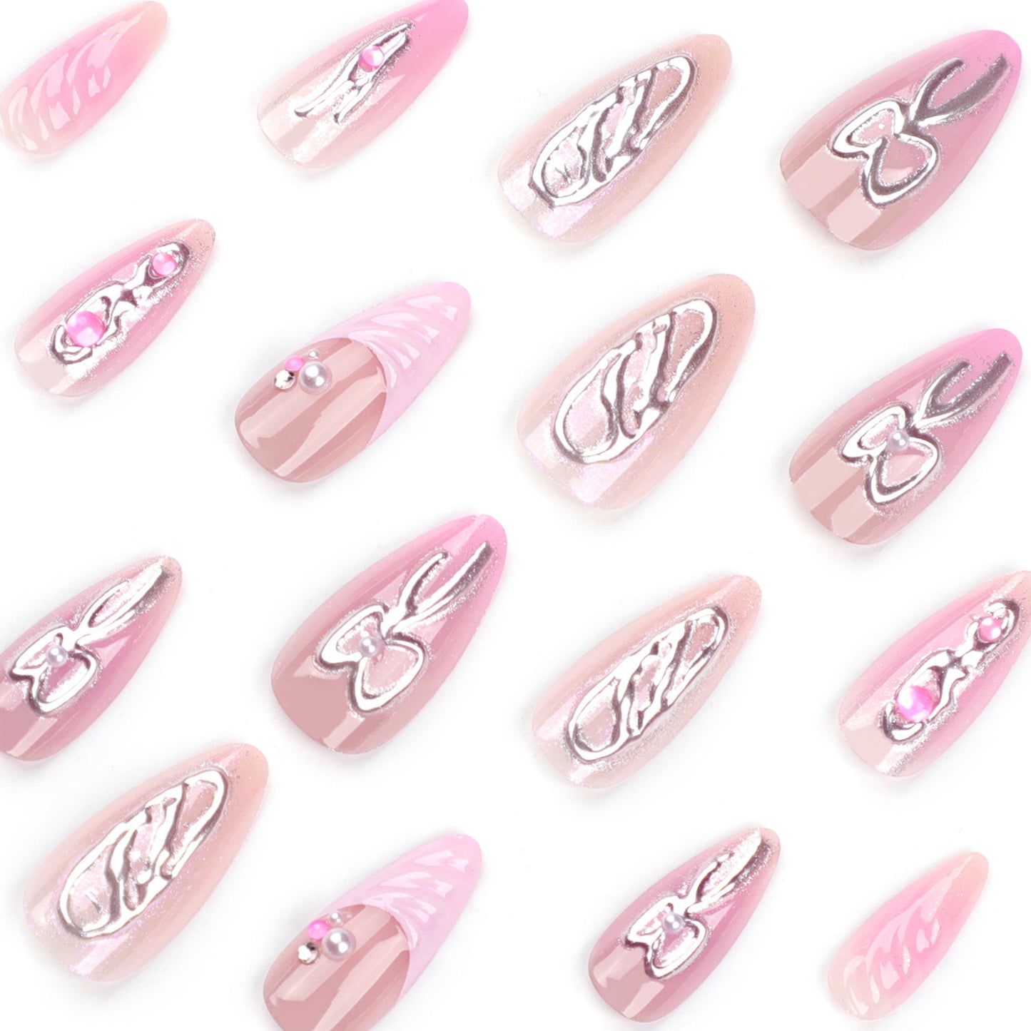 French 3D Water Ripple Bow Series  Stiletto Press on Nails - NoirNail