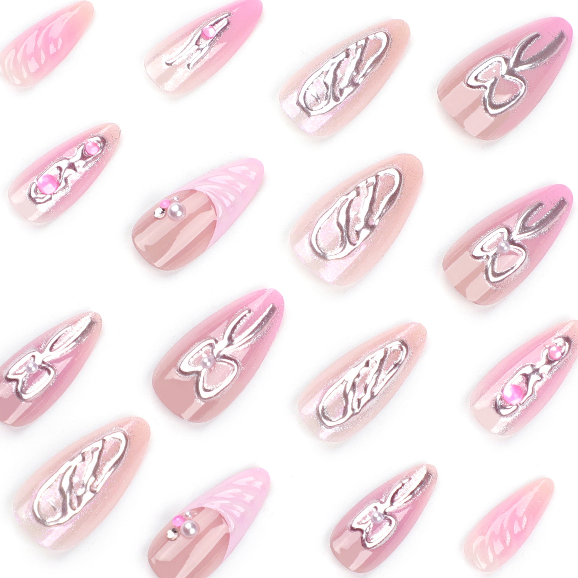 French 3D Water Ripple Bow Series  Stiletto Press on Nails - NoirNail