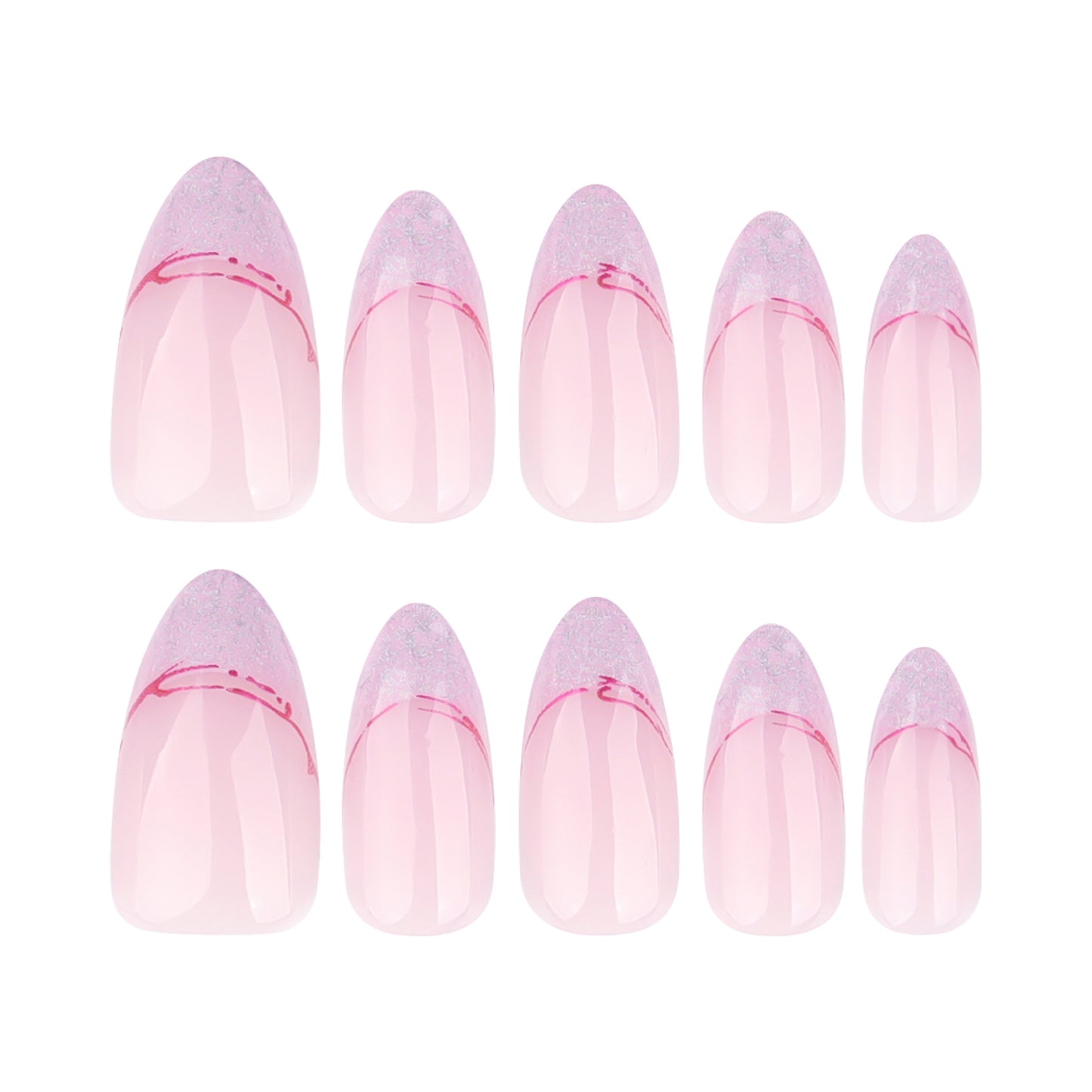 Purple French Tip Marble Almond 24PCS Free Size Press on Nails JP3694