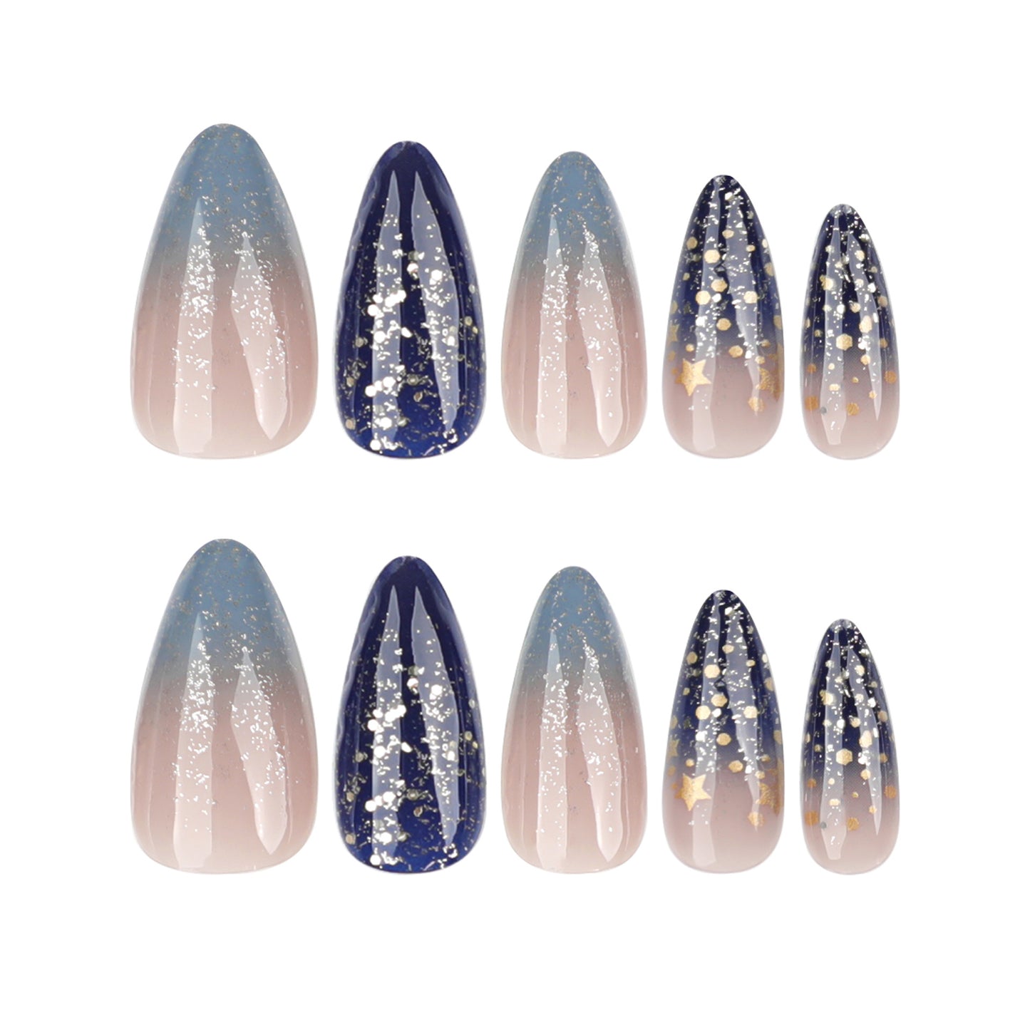 Blue Star French Tip Almond 24PCS Free Size Press on Nails