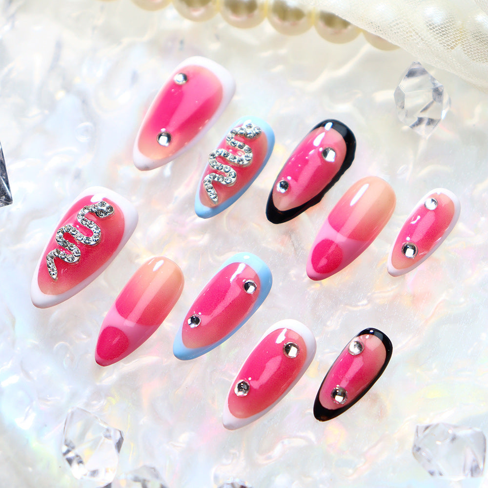 Pink Medusa Y2K  Handmade Almond  Nails A688 - NoirNail