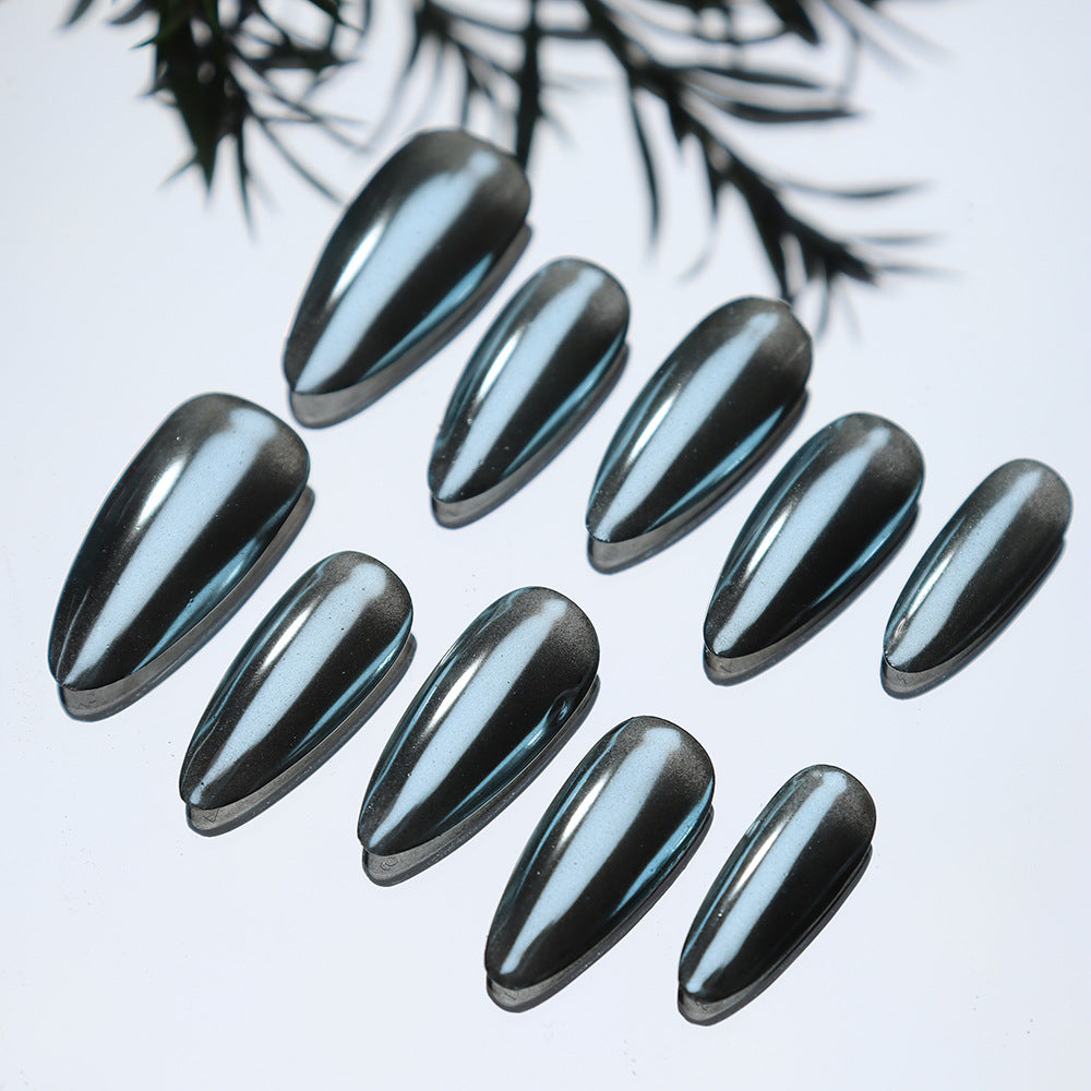 Tahitian Black Pearl Handmade Almond  Nails  A474 - NoirNail