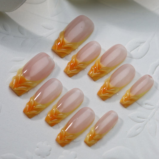 Orange juice Handmade Coffin Press on Nails A802