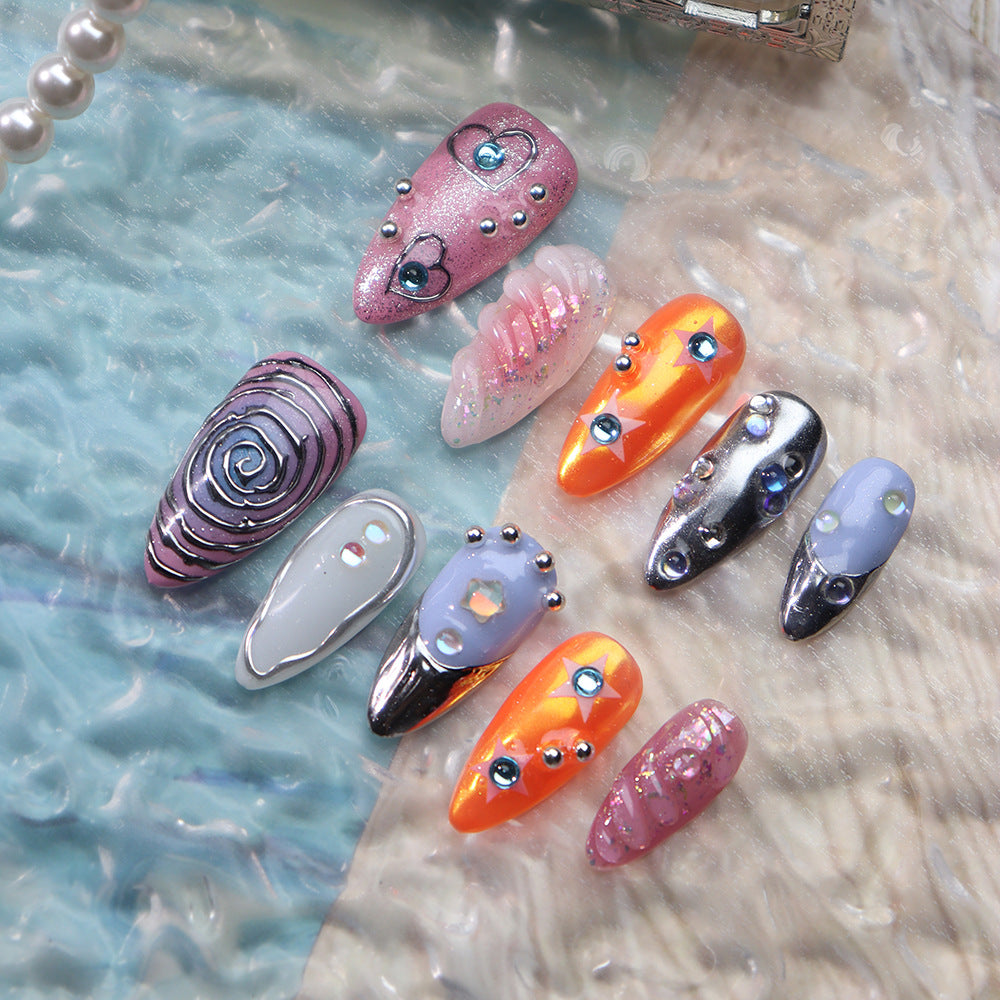 Star Swirl Y2K Handmade Almond Nails A788