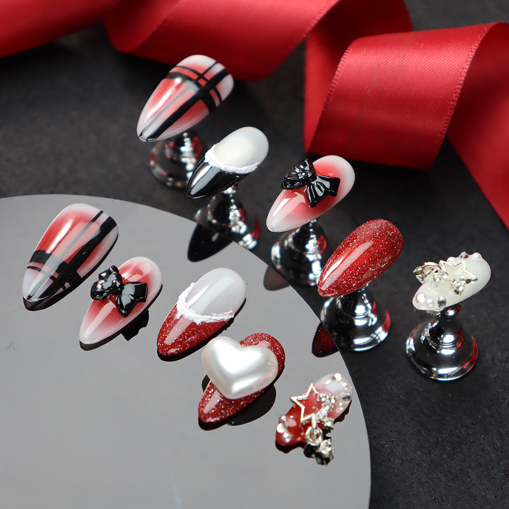 Christmas Red Dancing Shoes Handmade Almond Nails A984