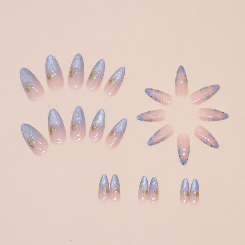 French tip Daisy Almond 24PCS Free Size Press on Nails W1545