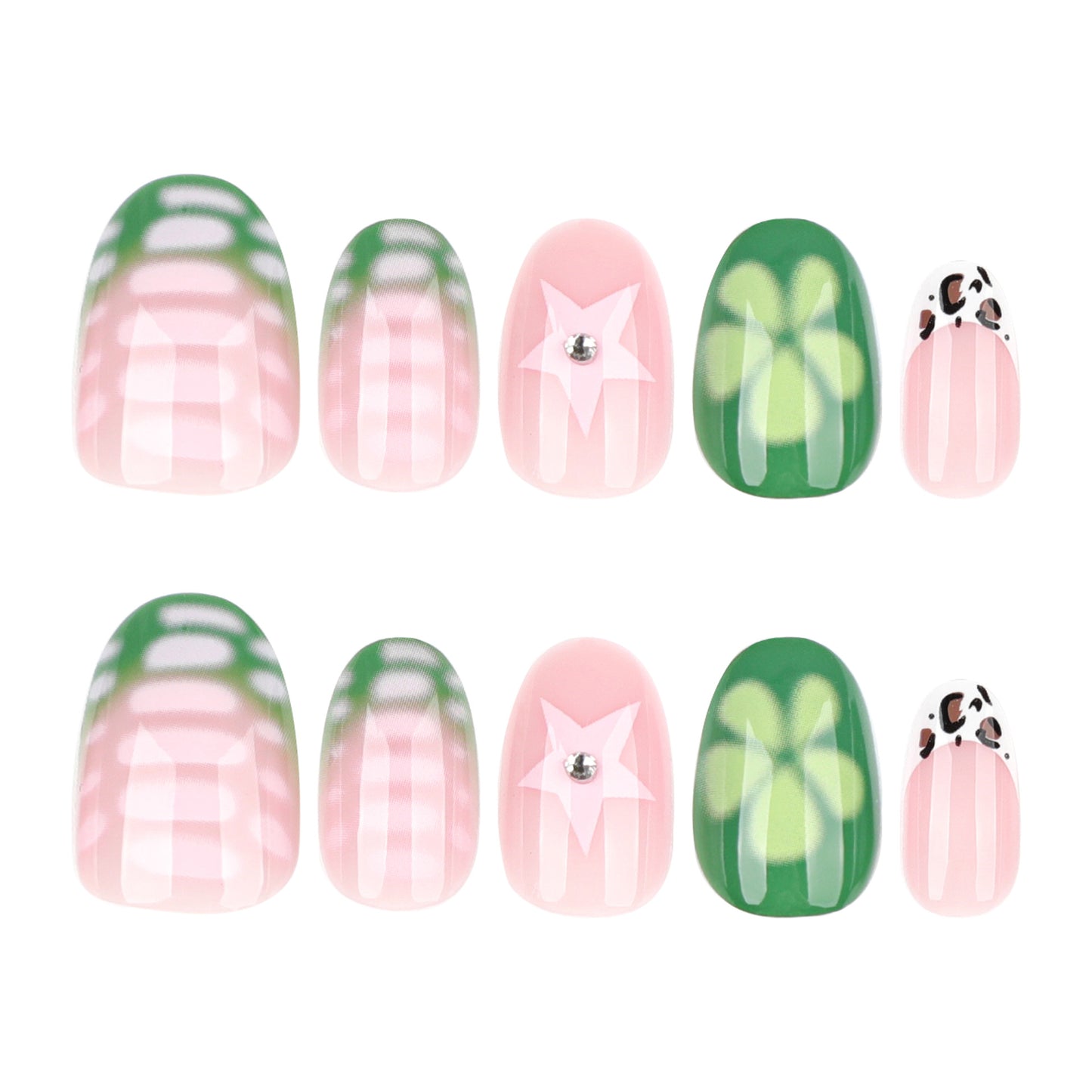 Blooming Flowers Almond 24PCS Free Size Press on Nails JP3837
