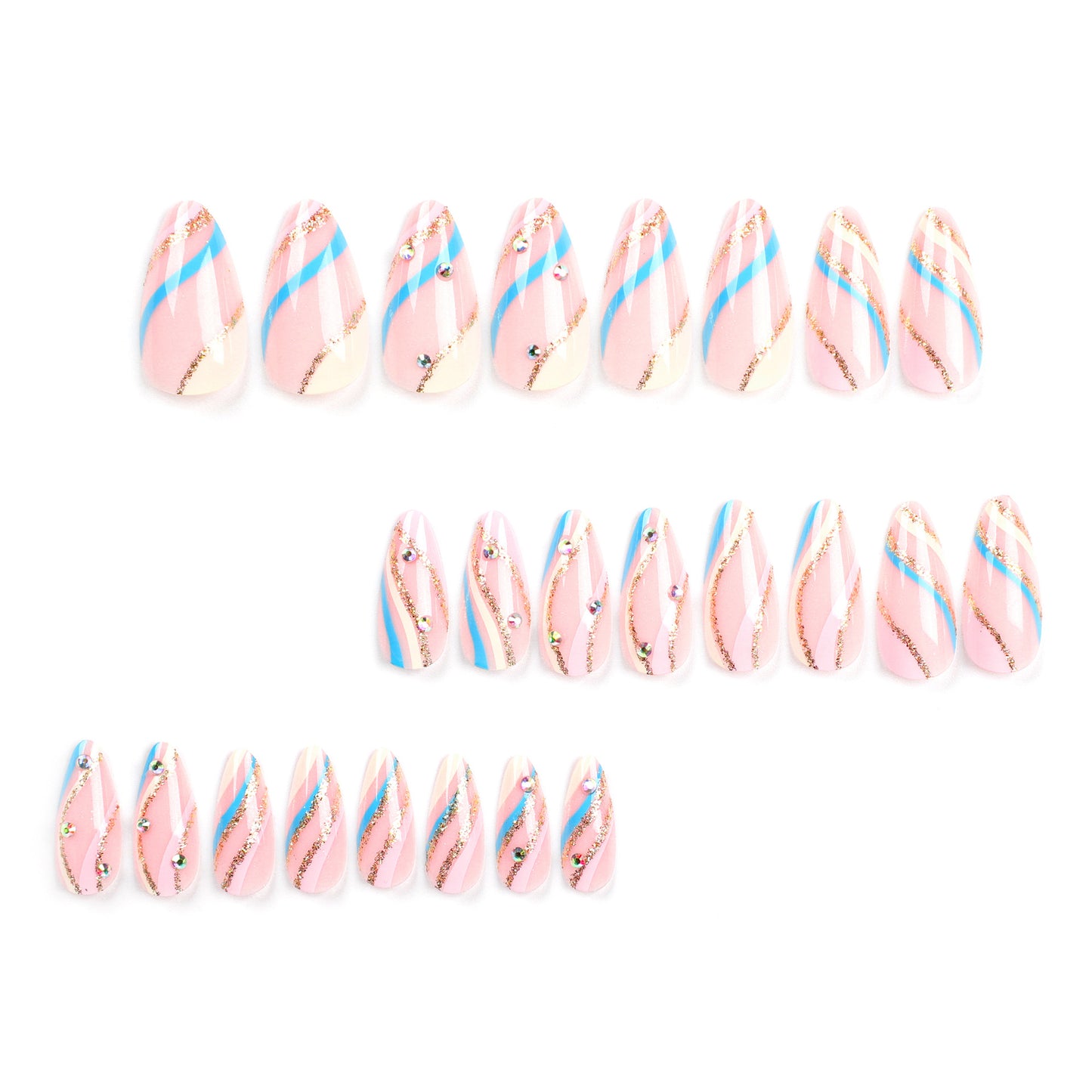 Abstract Lines Almond 24PCS Free Size Press on Nails JP2988